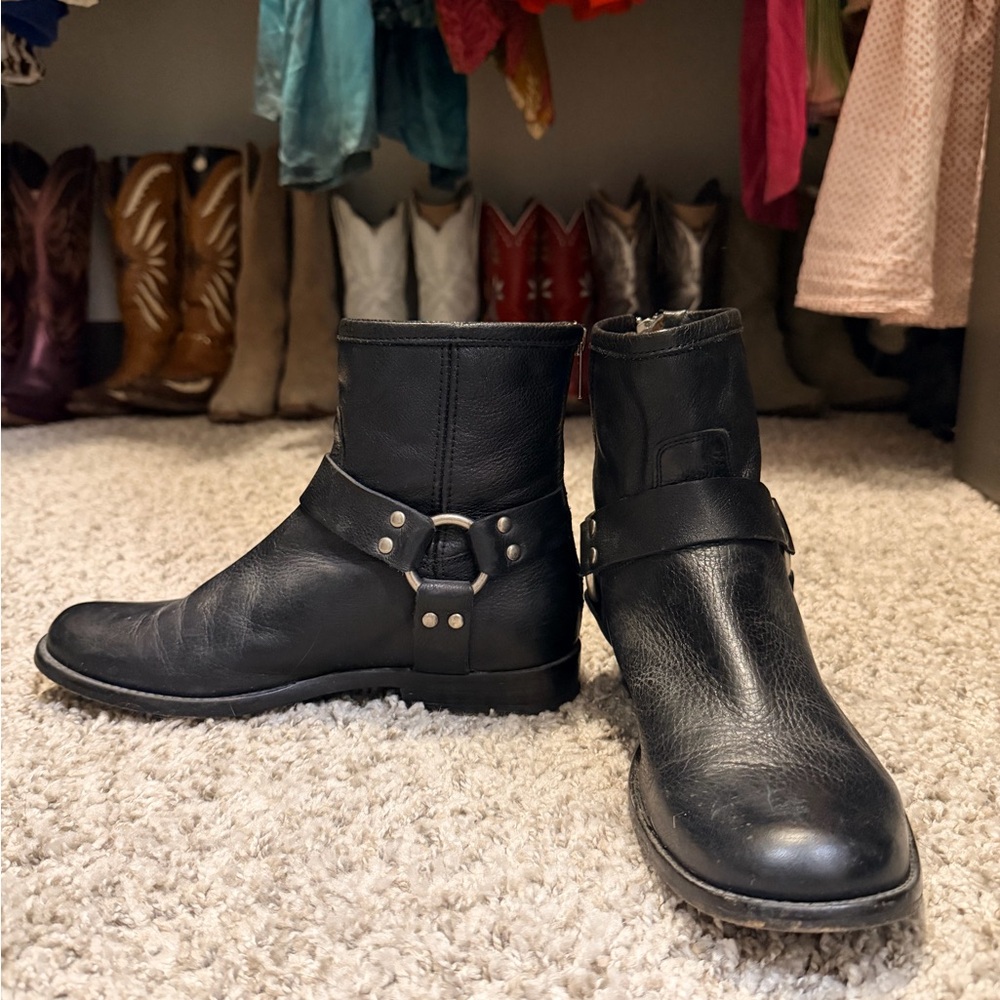 Frye Black Leather Combat Boots